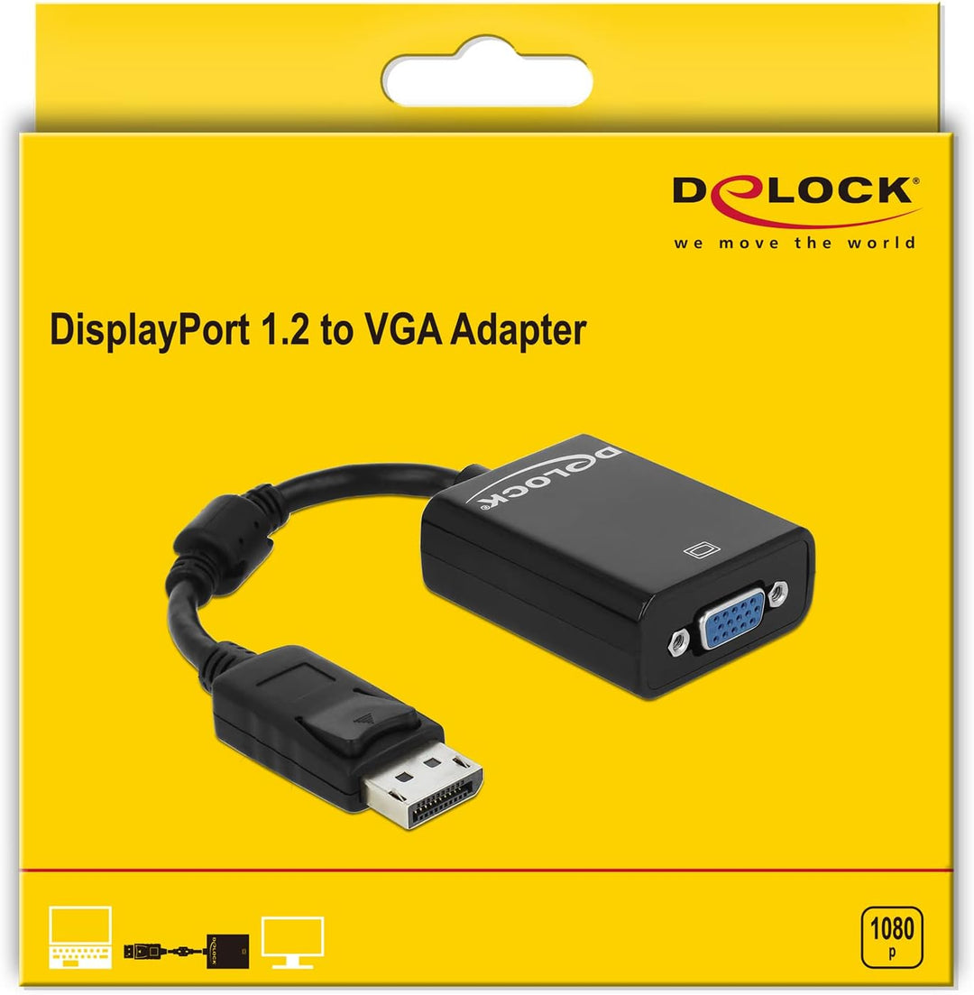 Delock 61848, Adapter DisplayPort 1.2 Stecker > VGA Buchse schwarz (Auflösung bis WUXGA 1920 x 1200