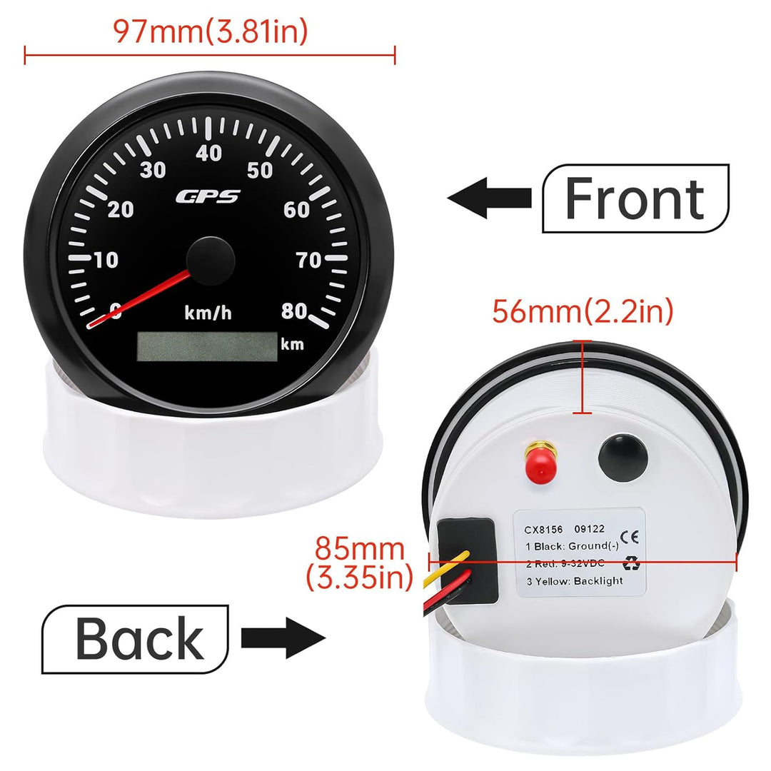 85mm Geschwindigkeitsmesser Boot GPS Tacho Kilometerzähler 0-80Km/H Wasserdichter IP67 7-Farben Tach