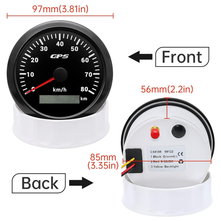 85mm Geschwindigkeitsmesser Boot GPS Tacho Kilometerzähler 0-80Km/H Wasserdichter IP67 7-Farben Tach
