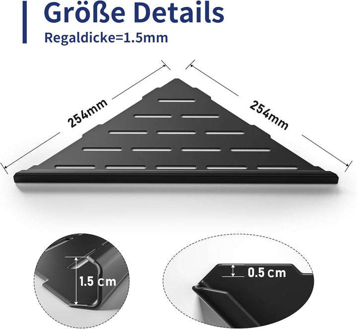 Bernkot Duschkabinen-Eckablage 254mm Mattschwarz, 304 Edelstahl, eingelassenes Eckregal Badezimmer-D