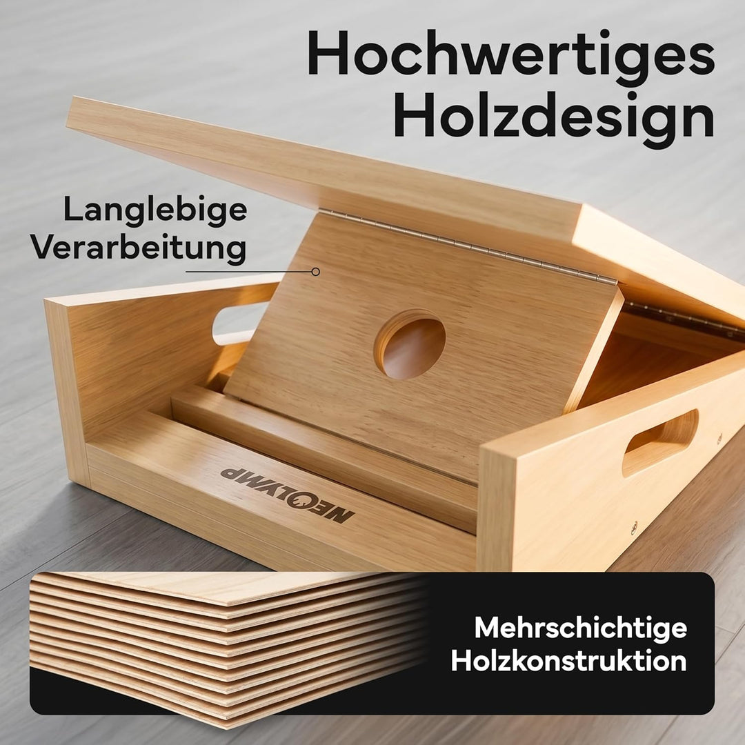NEOLYMP Wadendehner Schrägbrett aus Holz – Wadendehnung mit 5 verstellbaren Winkeln bis 35° – Rutsch