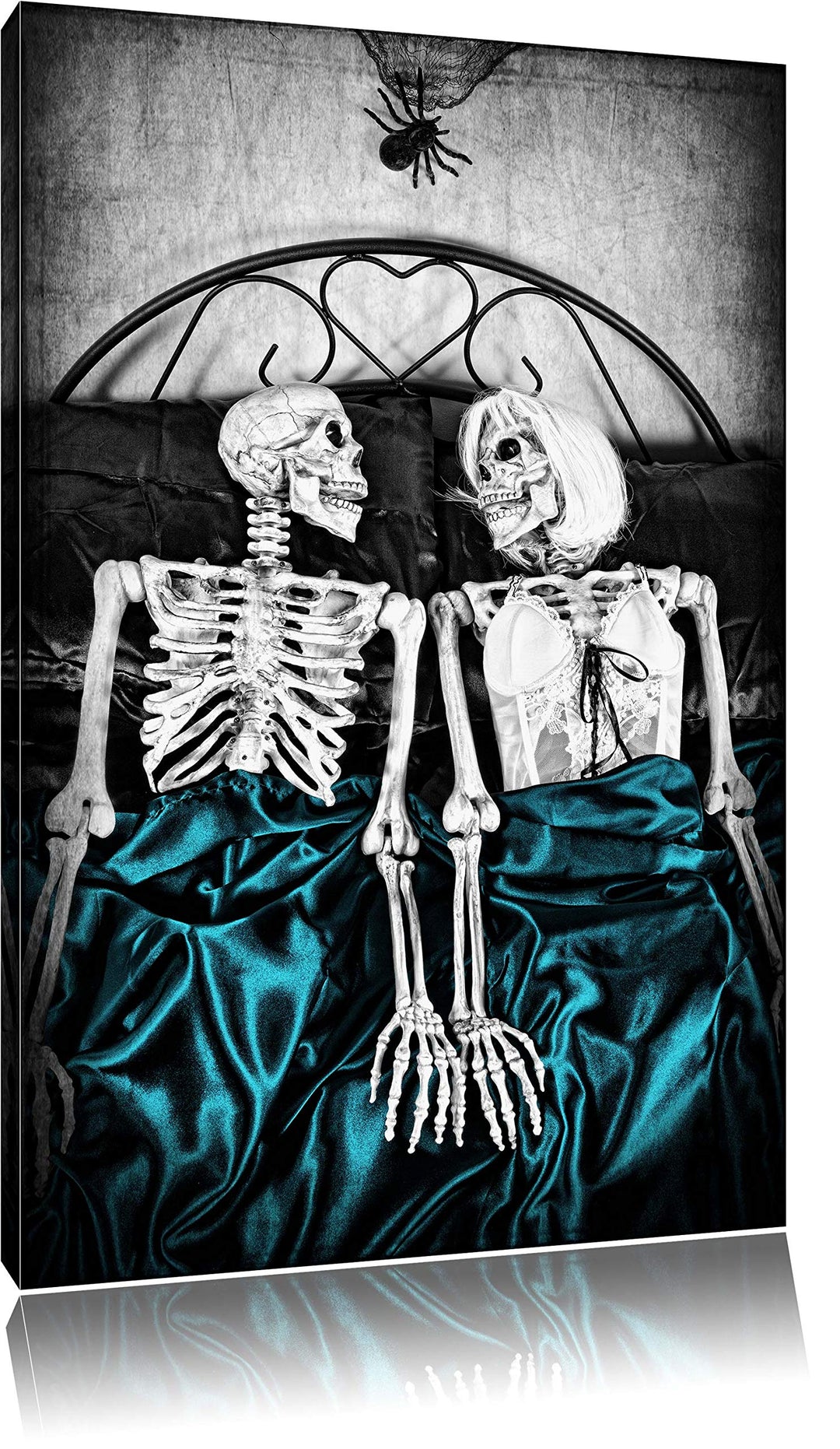 Horror Paar im heimischen Schlafzimmer schwarz/weiss Format: 100x70 auf Leinwand, XXL riesige Bilder