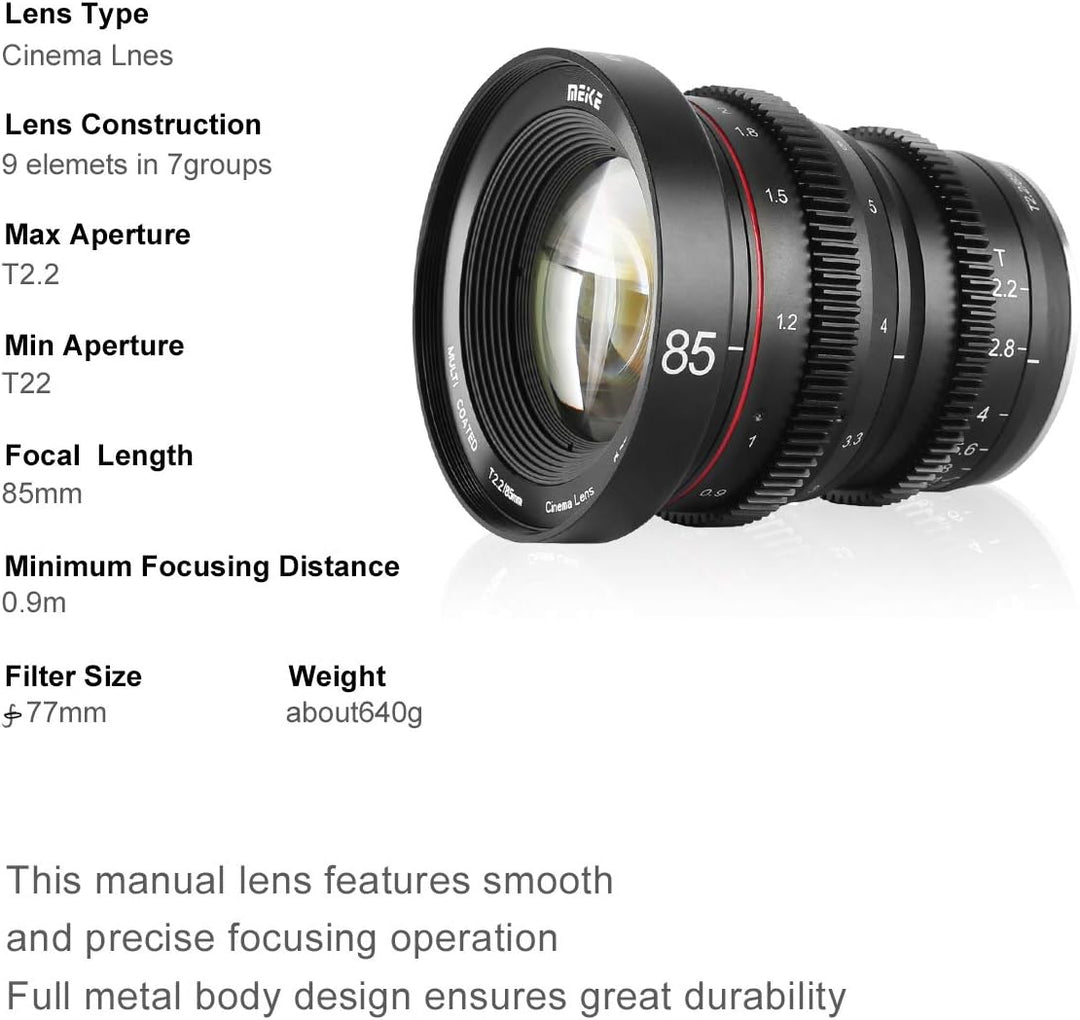 Meike 85mm T2.2 Mini Fixed Prime Manueller Fokus Weitwinkel-Kinoobjektiv für M43 Micro Four Thirds M