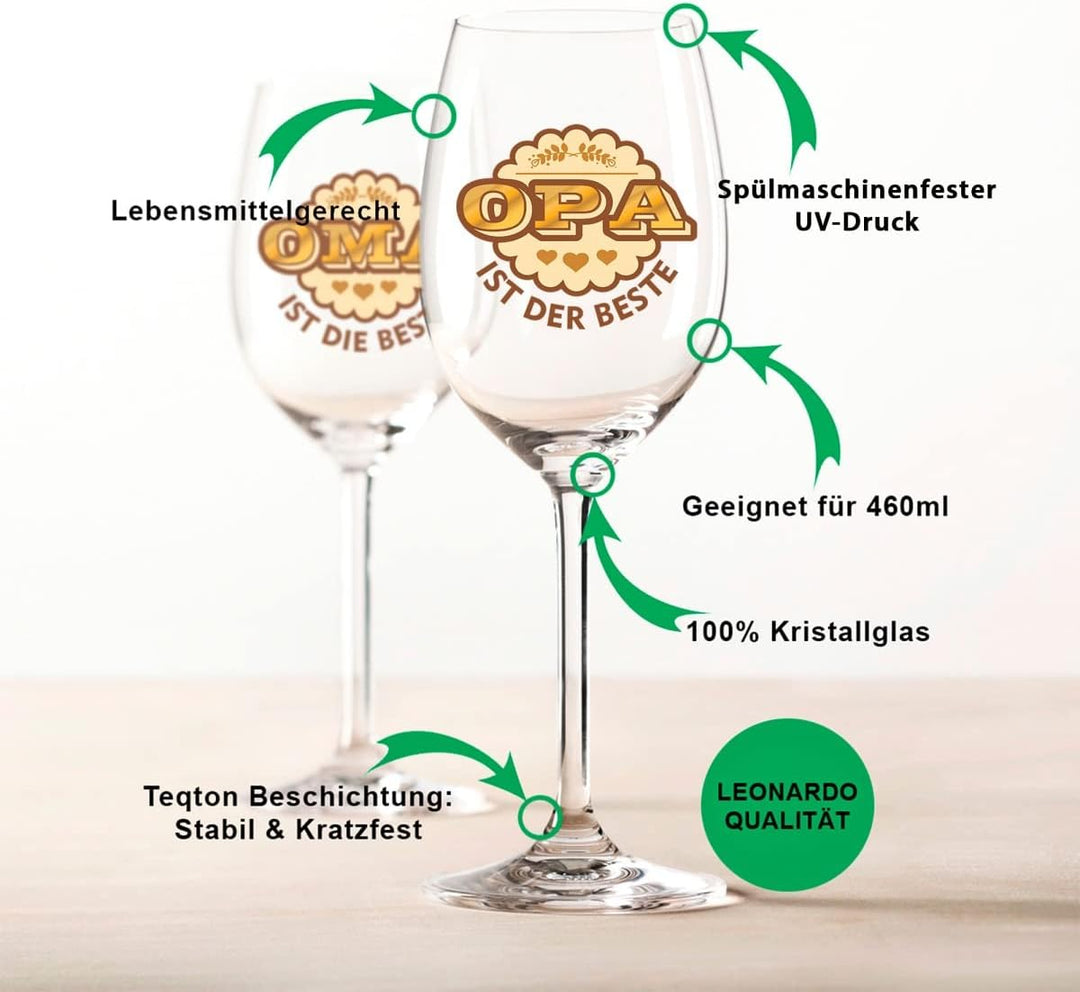 GRAVURZEILE Leonardo Weingläser mit Gravur - Oma ist die Beste & Opa ist der Beste im Set - Geschenk