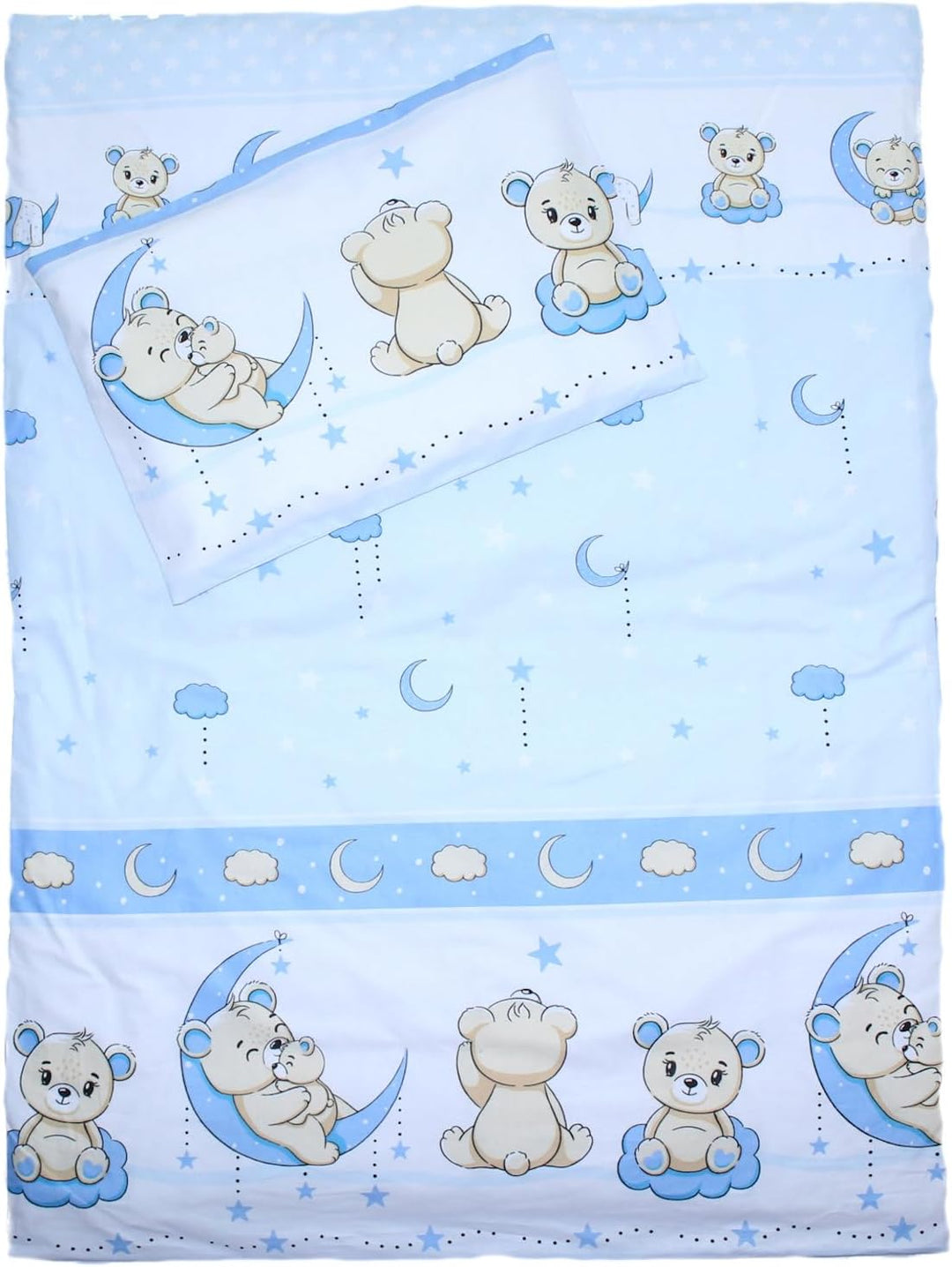 Baby Bettset Bettwäsche mit Himmel Vollstoff - Bärchen Blau - Bettausstattung Set (5 teilig), 5 teil