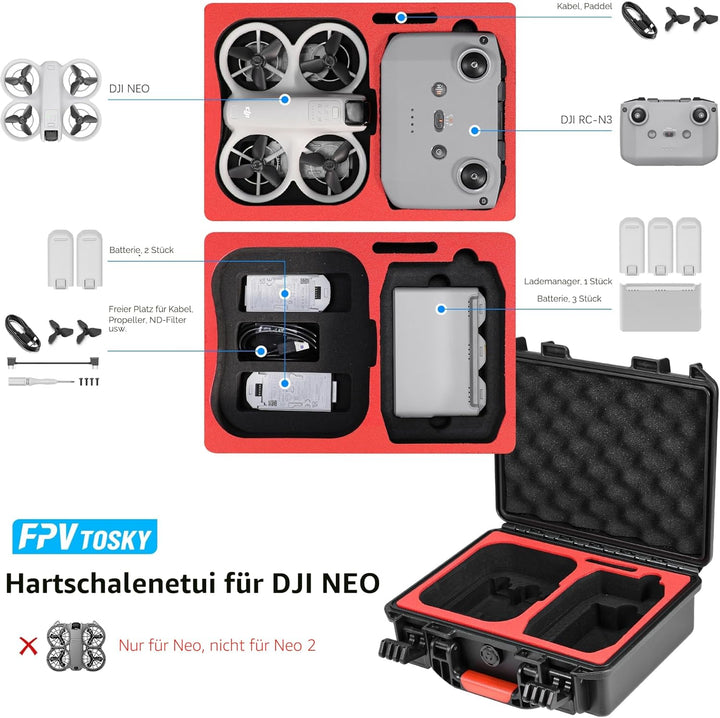 FPVtosky NEO Koffer wasserdichte Hartschalenkoffer für DJI NEO Zubehör, Reise Koffer für DJI NEO Fly