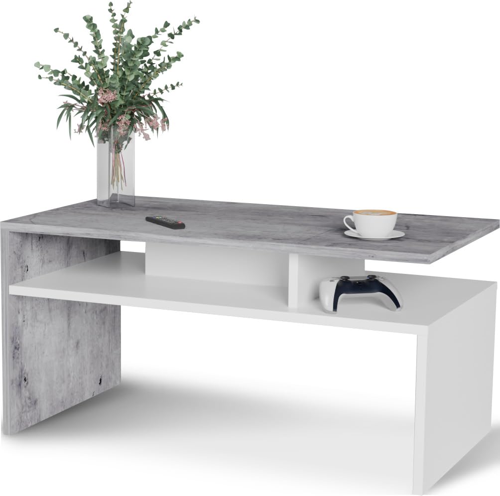 Weiss/Beton glänzender Couchtisch für das Wohnzimmer - modernistischer Look, minimalistischer Stil -