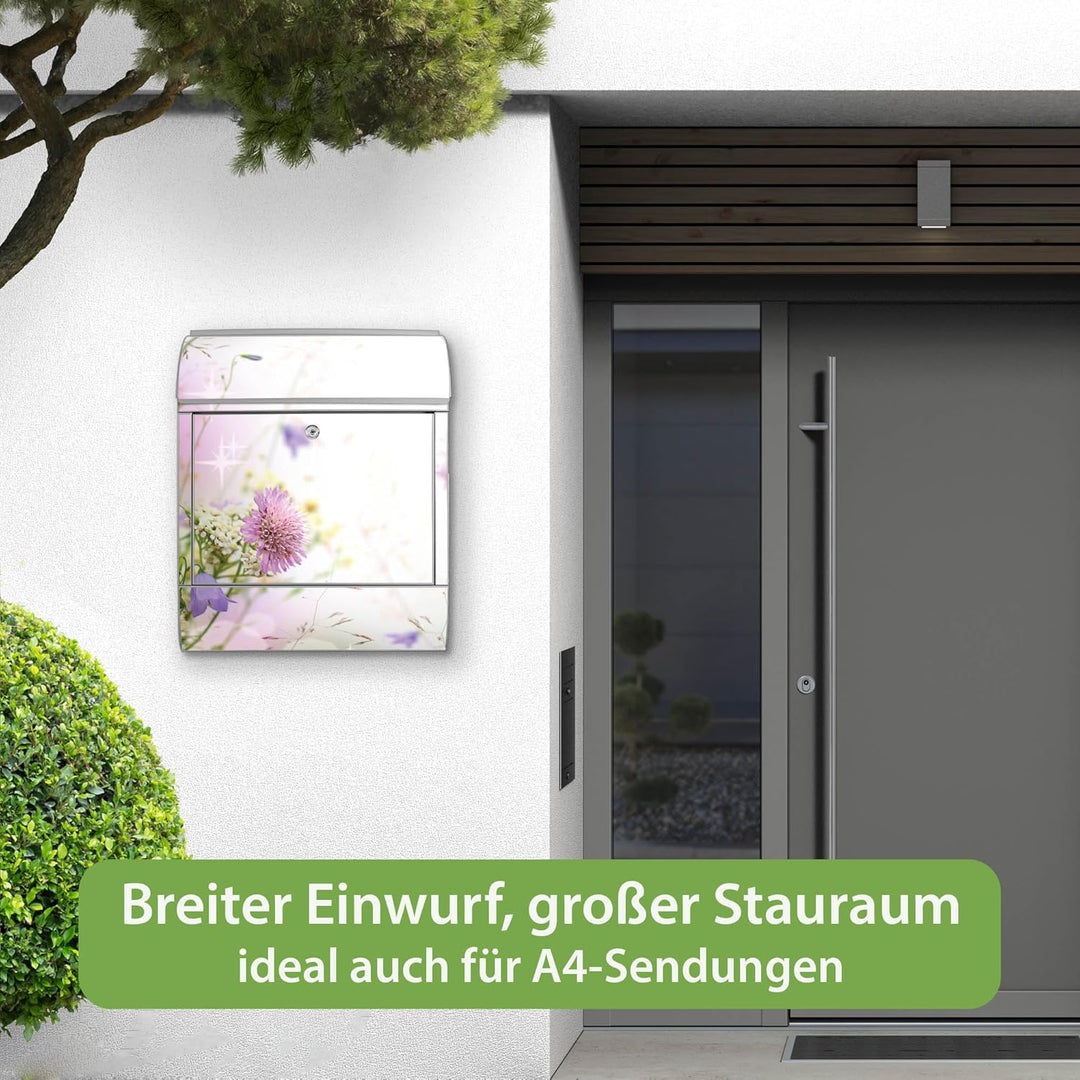 banjado® Design Briefkasten mit Motiv Glitzernde Wiese 39x47x14cm &amp; 2 Schlüssel - Briefkasten Stahl