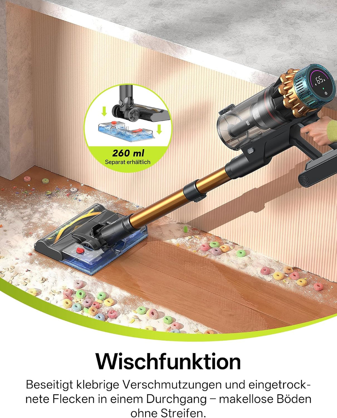 Vexilar 14pro Akku Staubsauger, Staubsauger Kabellos mit Flex-Gelenk, Green LED, Touchscreen, Selbst