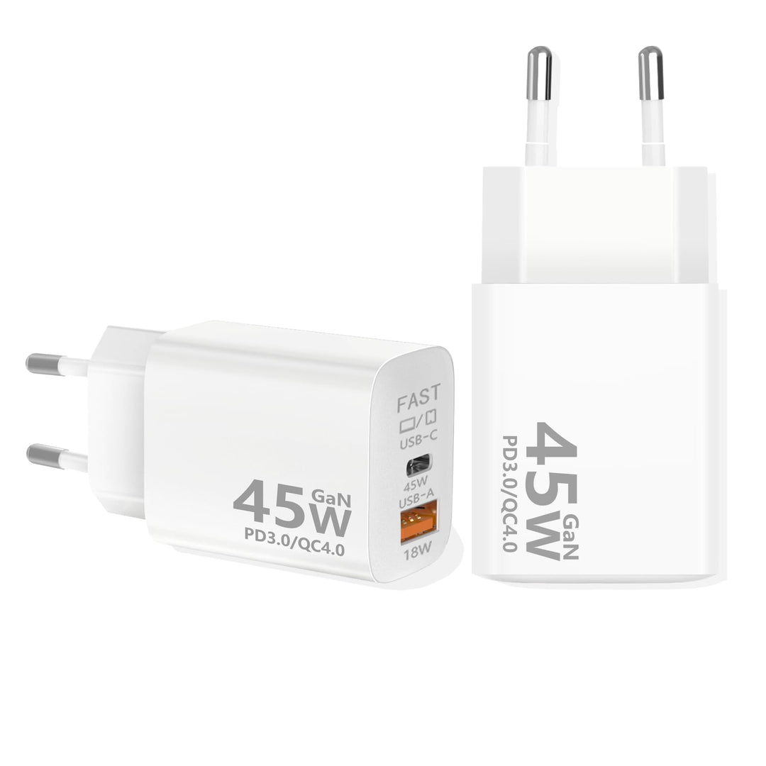 PYRODUM USB C Ladegerät 45W 2Er Pack, 2 Port Netzteil USB, PD 3.0 Schnellladegerät, Mehrfach Stecker