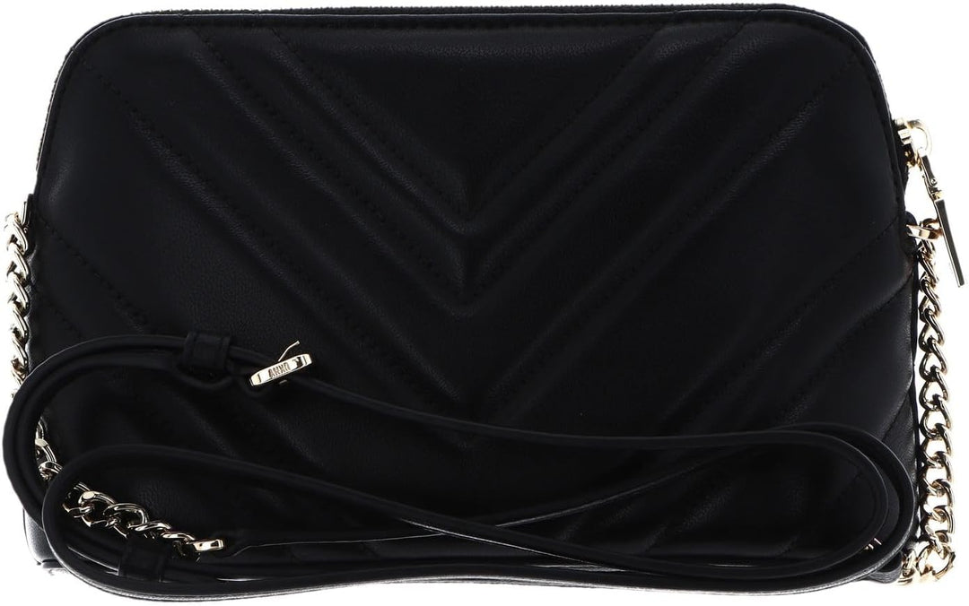 DKNY Women's Madison Dome Bag with Adjustable Chain Strap in Lamb Nappa Leather Crossbody, Black/Gol