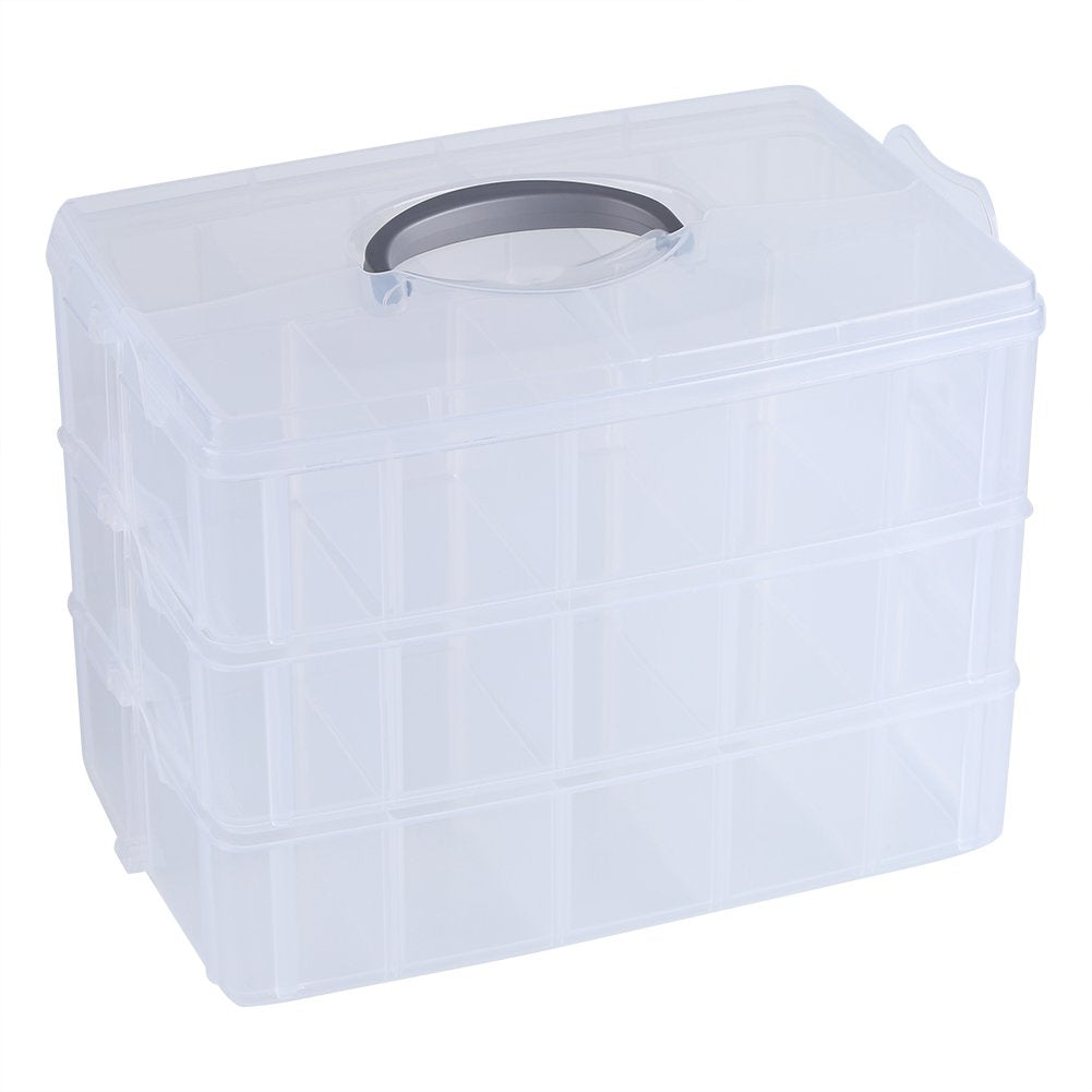 Transparente Aufbewahrungsbox, dreilagig, Kunststoff, für Schmuck, Perlen, Organizer mit Griff und D