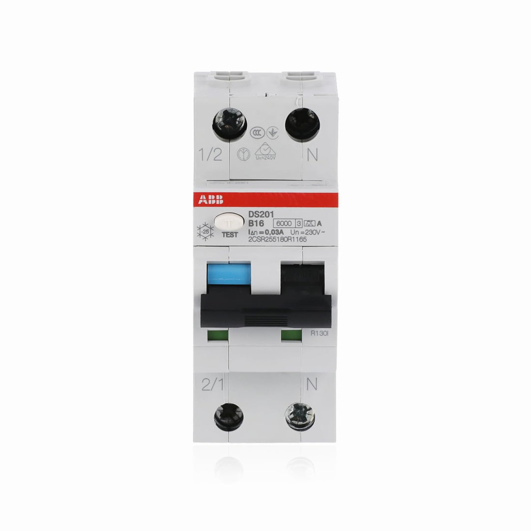ABB DS201A-B16 DS201A-B16/0,03 FI/LS-Schalter 6kA, 1P+N, Typ A, B 16, 30mA, grau, 2 TE Single, Singl