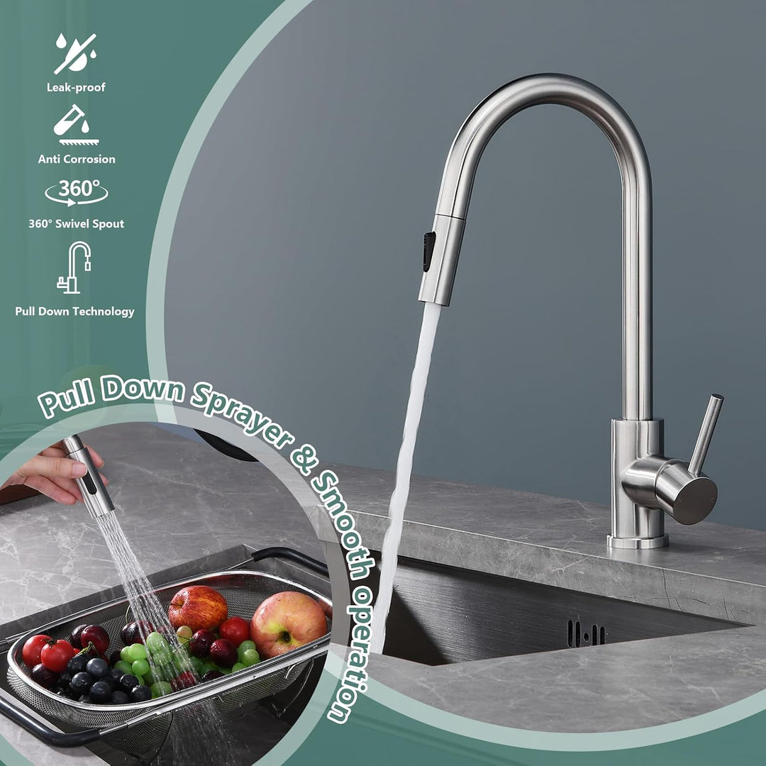 YardMonet Küchenarmaturen wasserhahn küche,ausziehbar 360° Drehbar 2 Sprühfunktionen, Edelstahl küch