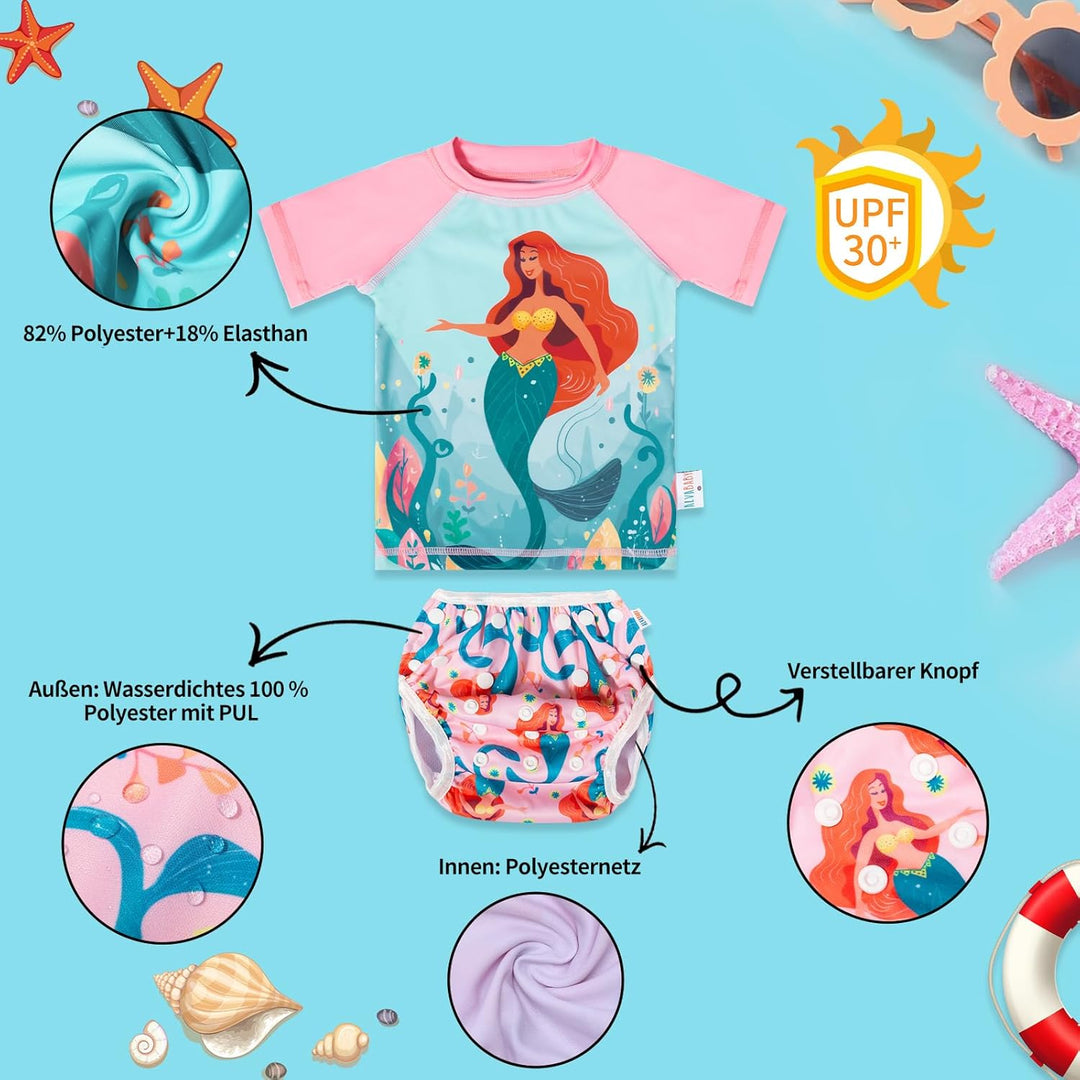 ALVABABY Schwimmwindel Baby-Mädchen-Badeanzug Badeanzug mit kurzen Ärmeln für Baby wiederverwendbare
