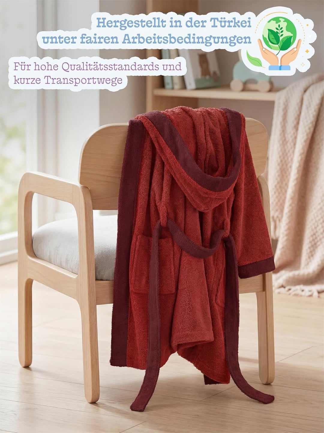 normani Kinder-Bademantel aus 100% Bio-Baumwolle mit Kapuze | Frottee Kapuzenbademantel mit oder ohn
