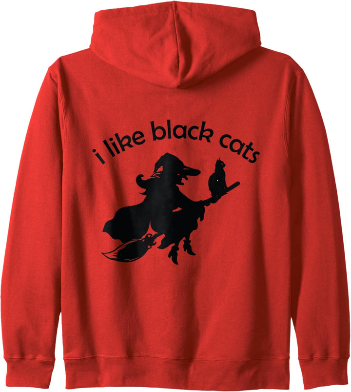I Like Black Cats Hexe auf Besen mit Katze Halloween Kapuzenjacke