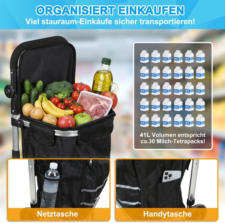 Einkaufstrolley Treppensteiger mit Kühlfach | 50kg Traglast & Grosses Volumen | 3-Rad-Treppensystem,