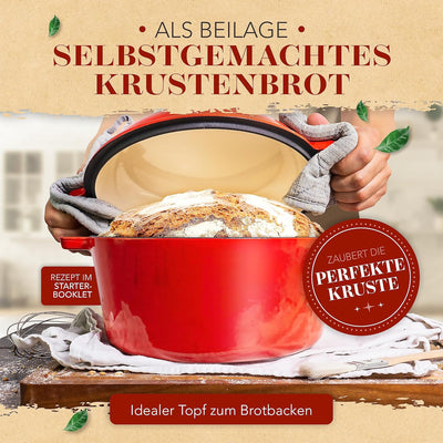 KRUSTENZAUBER Gusseisen Topf [inkl. Fleischgabel] - Hochwertiger 26cm Schmortopf backofengeeignet -