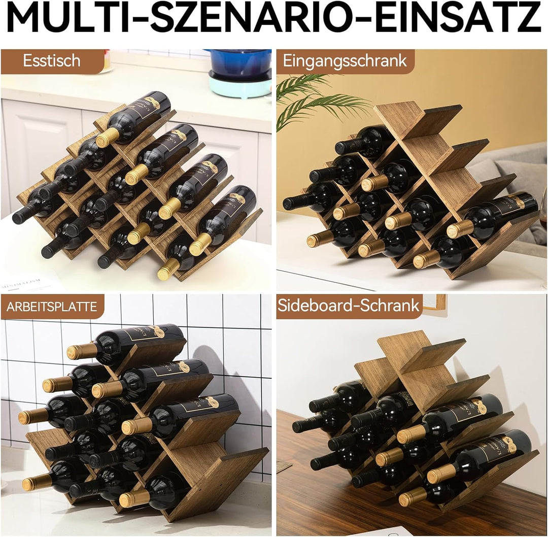 KIRIGEN hölzernes13-Flaschen-Weinregal, 4-stufiges Holz-Wein-Displayregal, Stand- und Theken-Weinauf
