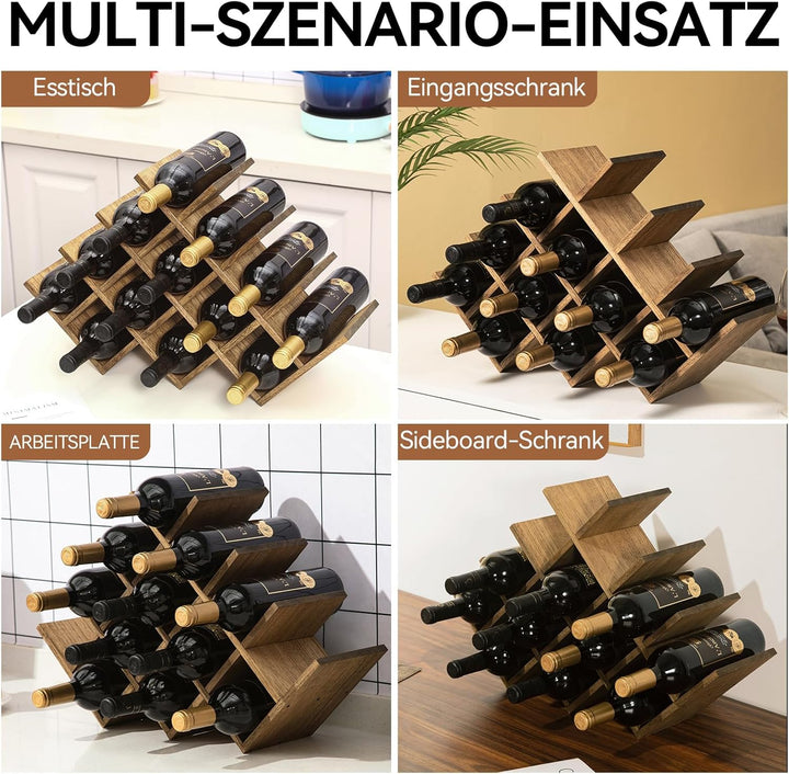 KIRIGEN hölzernes13-Flaschen-Weinregal, 4-stufiges Holz-Wein-Displayregal, Stand- und Theken-Weinauf