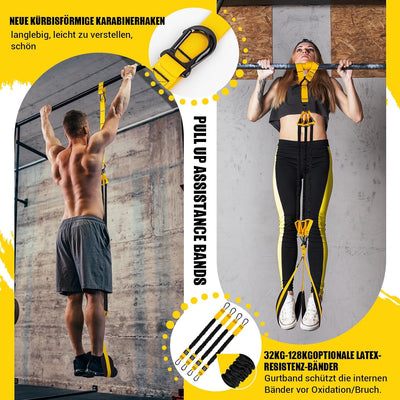 COFOF Klimmzughilfe mit 4 Verstellbar Resistance Bands, Klimmzug Bänder mit Zwei Fussstützen, Pull U