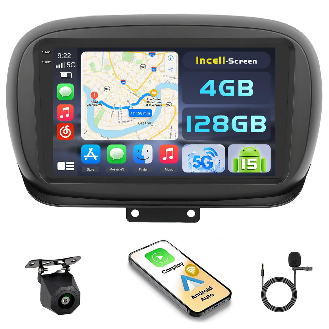 Hikity Android 15 4+128G Autoradio für FIAT 500X 2014-2020 mit 9 Zoll Incell Touchscreen, Autoradio
