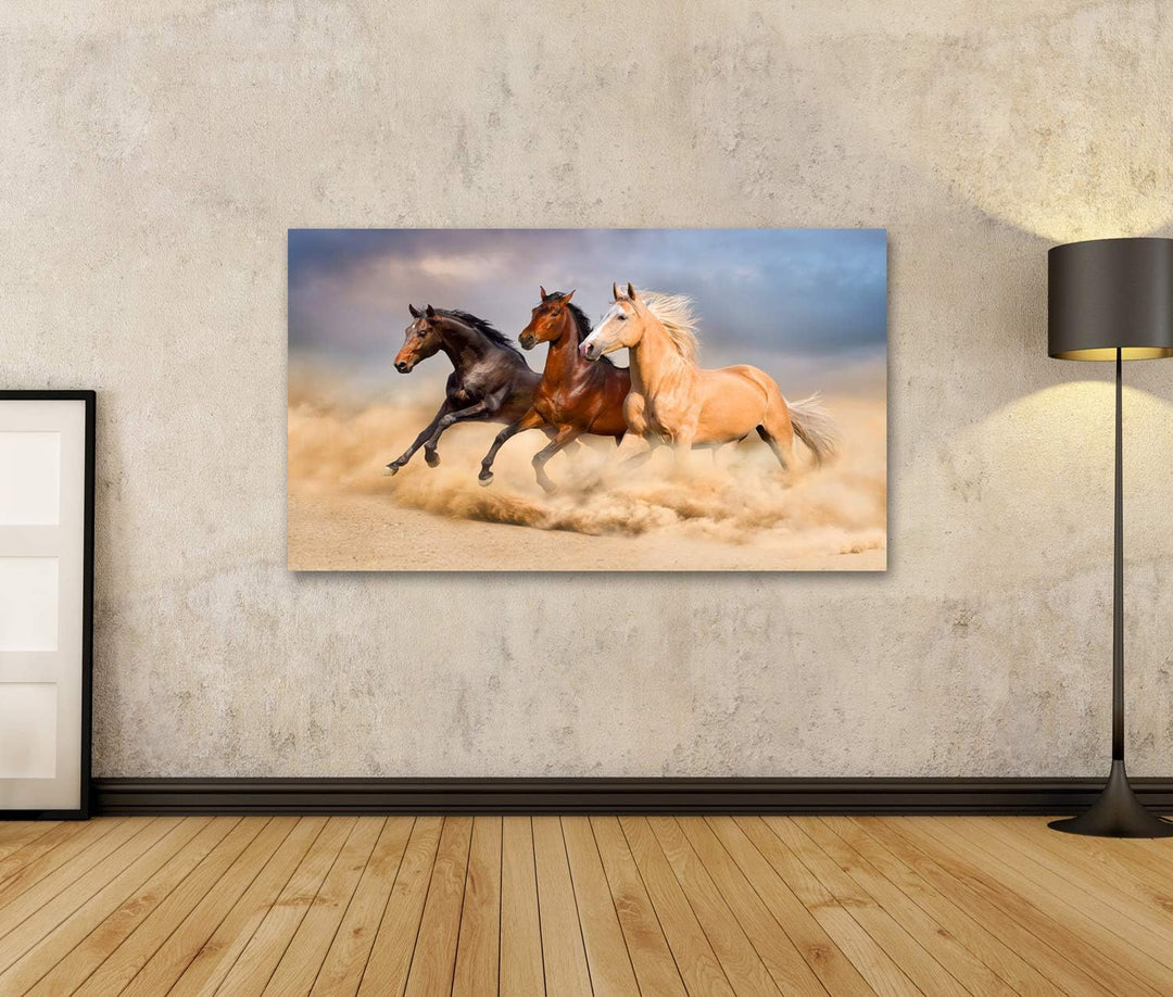 islandburner Bild auf Leinwand Pferdeherde Drei Pferde Gallopp Kinderzimmer Reiten Bilder Wandbilder