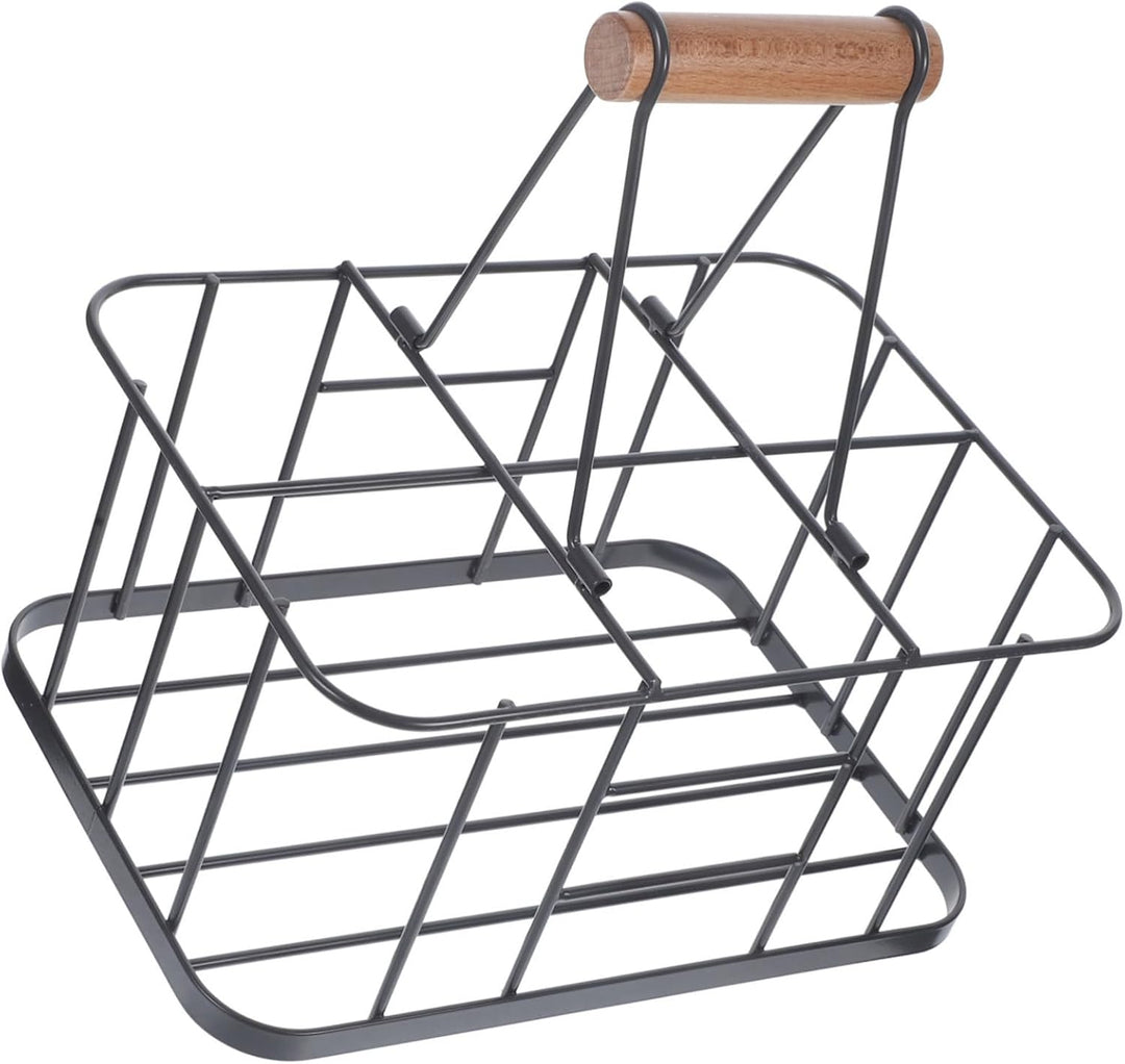 YARNOW Flaschenträger Metall 6 Flasche Flaschenhalter Flaschenkorb Bierkasten Bier Rack mit Holz Hal