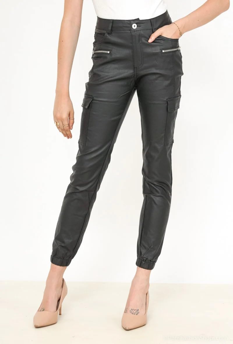 Crazy Lover Damen Kunstleder Leder Look Hosen Damen Biker Stretch Coated, XS Cargo
