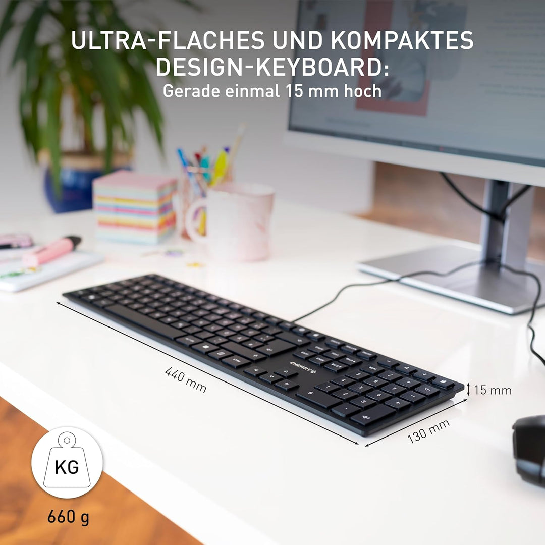 CHERRY KC 6000 SLIM, Ultraflache Design-Tastatur, Deutsches Layout (QWERTZ), Kabelgebunden (USB-A An
