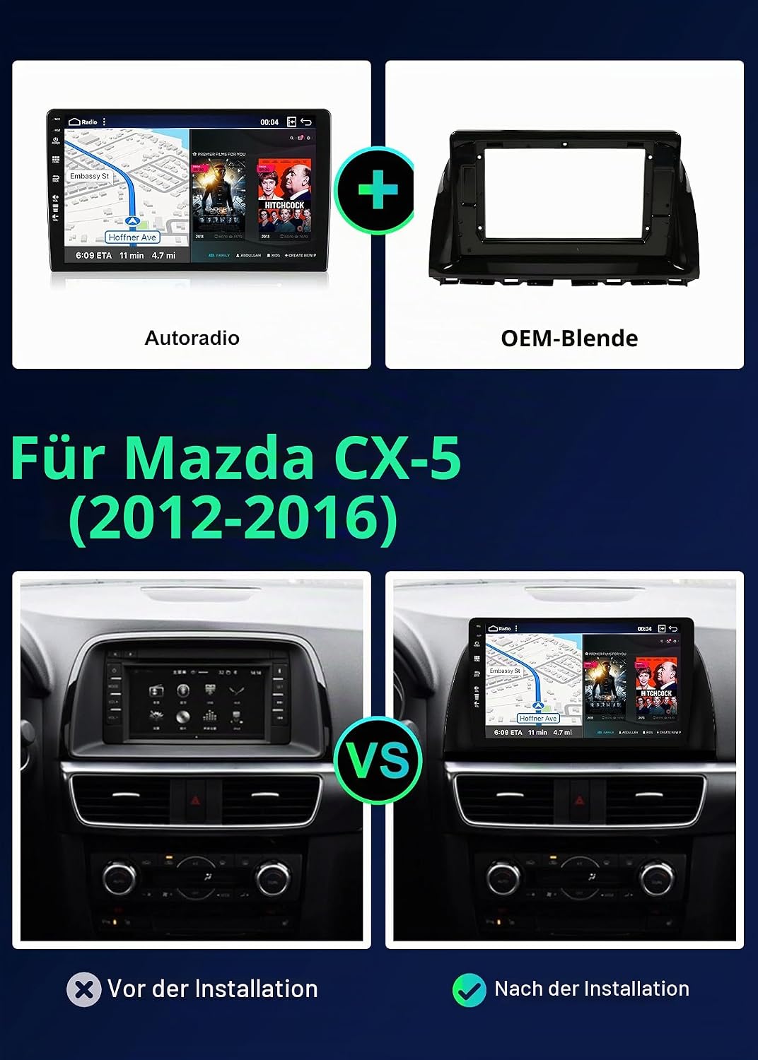SXAUTO ¦8G+256G¦ Android 12 IPS Autoradio für Mazda CX-5 (2013-2016) - Eingebaut Carplay/Android Aut