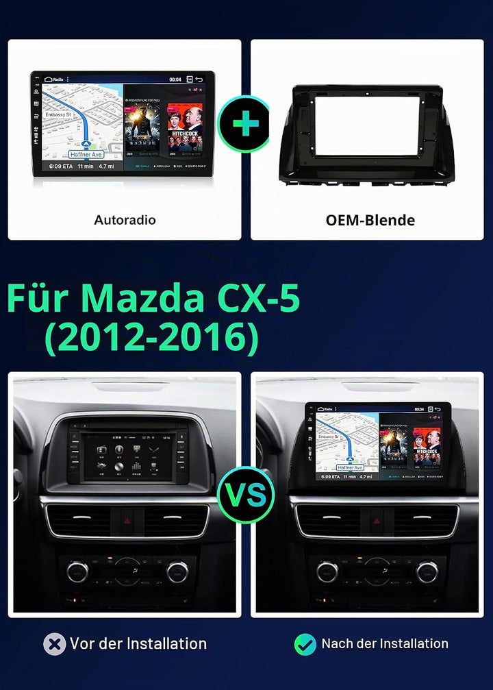 SXAUTO ¦8G+256G¦ Android 12 IPS Autoradio für Mazda CX-5 (2013-2016) - Eingebaut Carplay/Android Aut