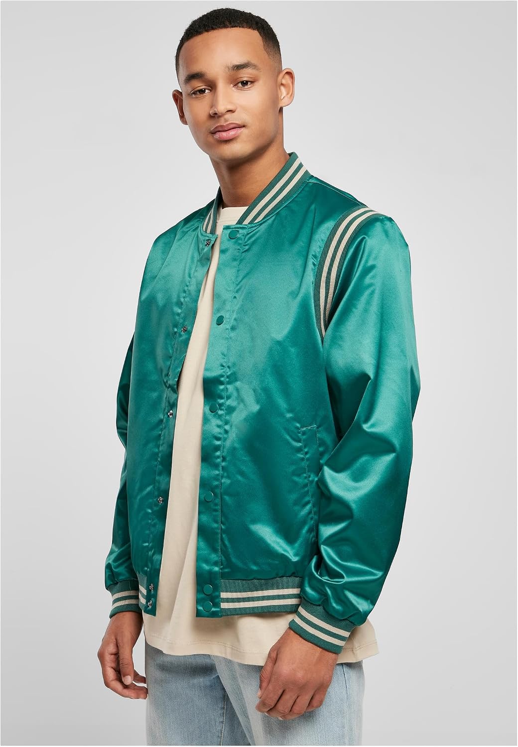 Urban Classics Herren Satin College Jacket L Grün, L Grün