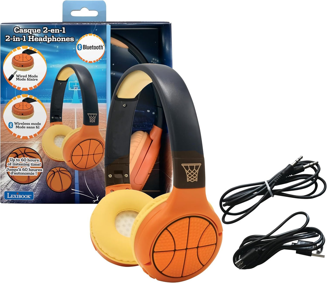 Lexibook - Basketball - 2-in-1 Bluetooth- und kabelgebundene Kopfhörer mit Mikrofon und Steuerungsta