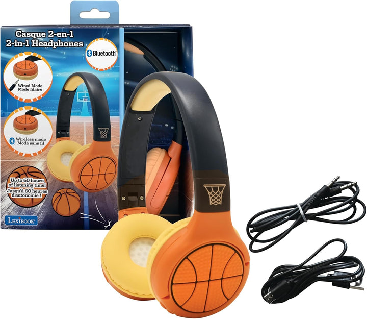 Lexibook - Basketball - 2-in-1 Bluetooth- und kabelgebundene Kopfhörer mit Mikrofon und Steuerungsta