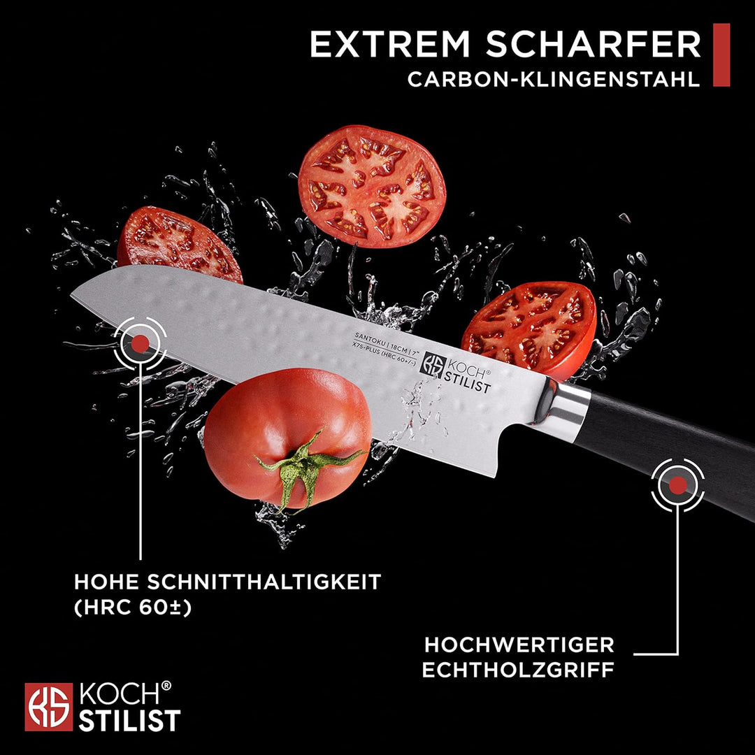 Kochstilist® Premium Santoku Messer 18 cm [+ inkl. Geschenkbox] Das Profi-Kochmesser aus extrem scha