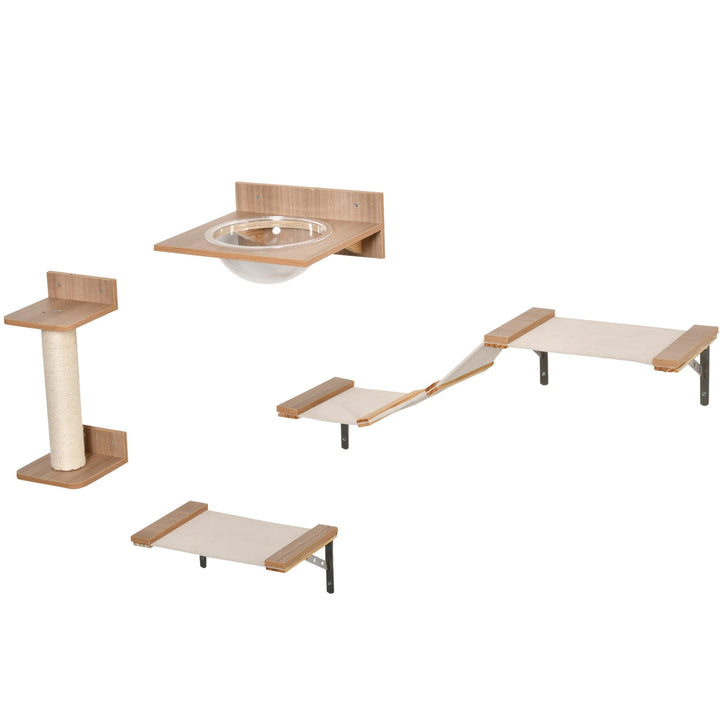 PawHut Kletterwand Katzen, 4-teilig Katzenkletterwand Set Katzen Wandelemente mit Kratzbaum Hängemat