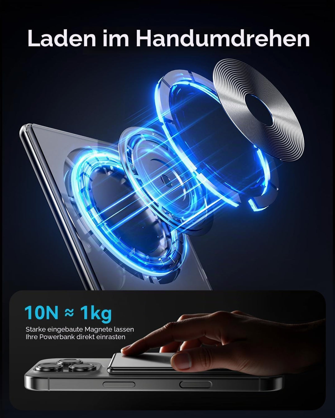 Power Bank Ultra Slim,MagSafe PowerBank 5000mAh 6.9mm,PD20W Kleine Powerbank Magnetische Wireless Ex