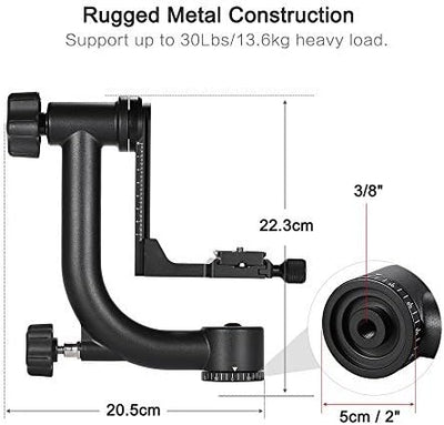 Andoer Robuster Gimbal-Kardan-Stativkopf mit Arca Swiss Schnellwechselplatte, Aluminiumlegierung, DS