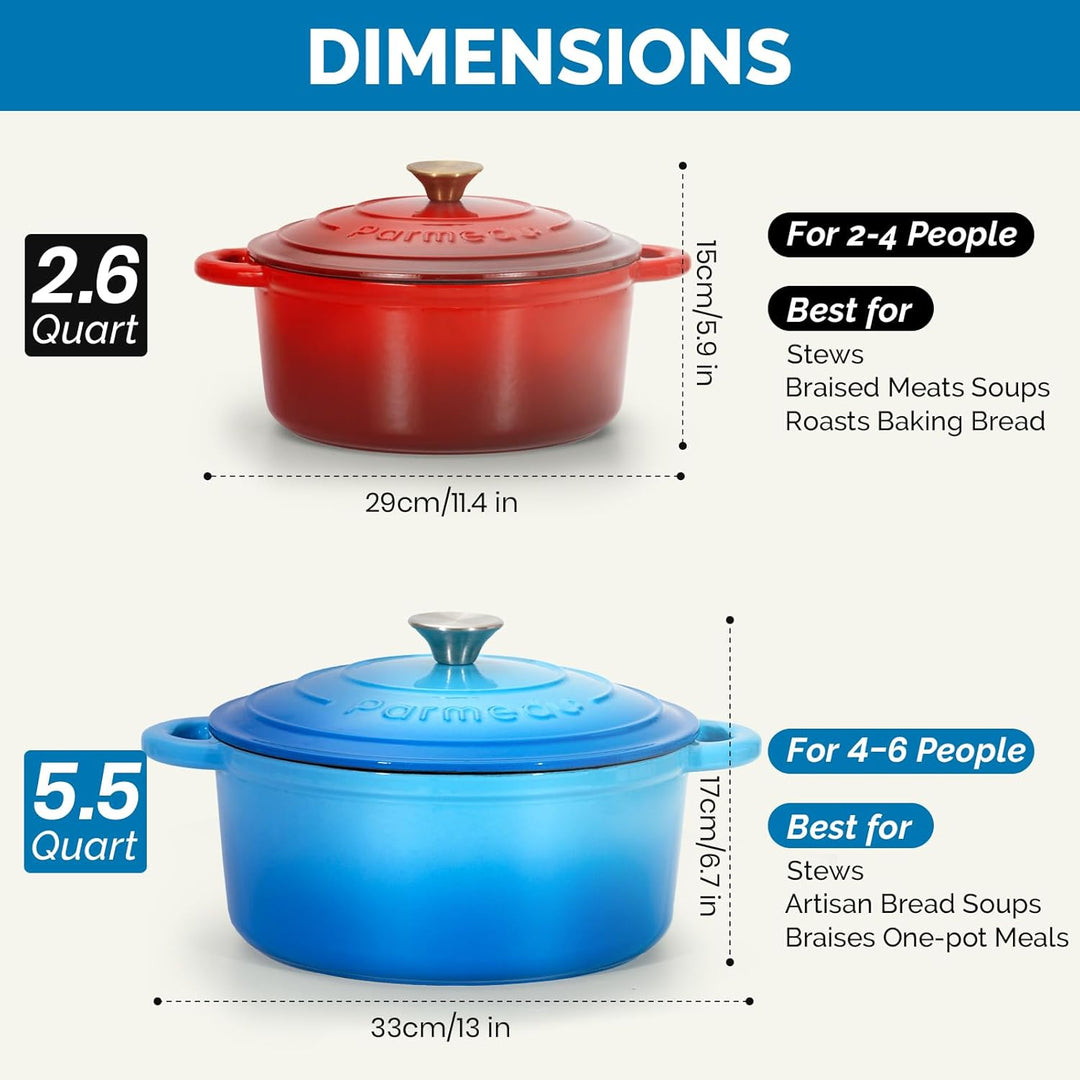 Parmedu Schmortopf aus emailliertem Gusseisen, 5,5 l Topf mit Deckel, Doppelgriff, robustes Kochgesc