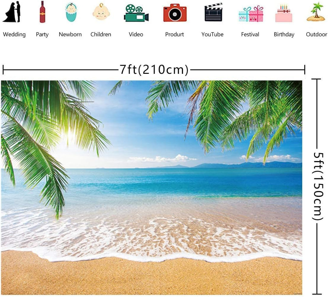 INRUI Tropischer Strand Fotografie Hintergrund Sommer Palmen Hintergrund Blaues Meer Himmel Sonnensc