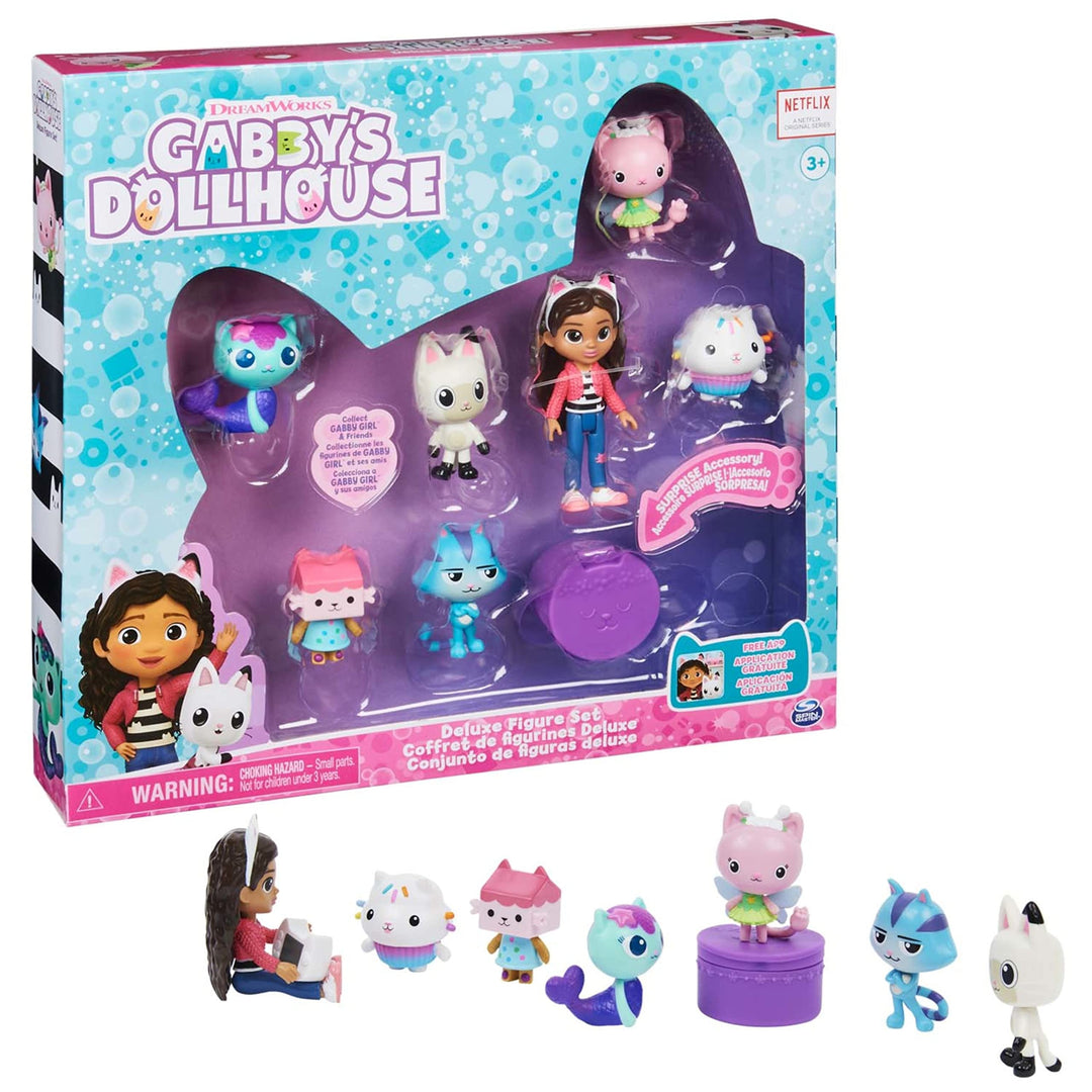 Gabby's Dollhouse, Deluxe Figur Geschenkset mit 7 Spielfiguren und Überraschungszubehör, Kinderspiel