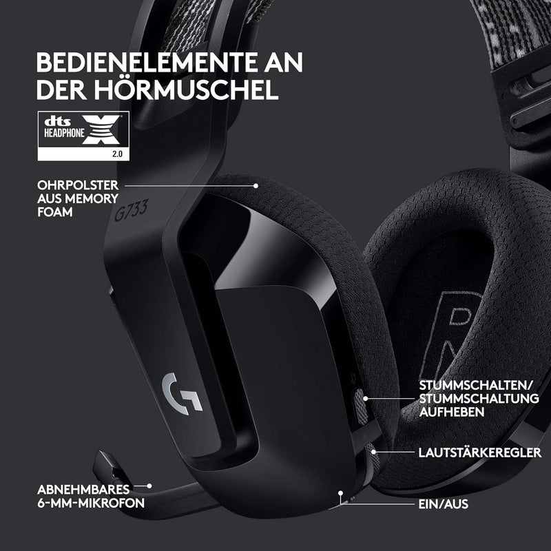 Logitech G733 LIGHTSPEED kabelloses Gaming-Headset mit Kopfbügel, LIGHTSYNC RGB, Blue VO!CE Mikrofon