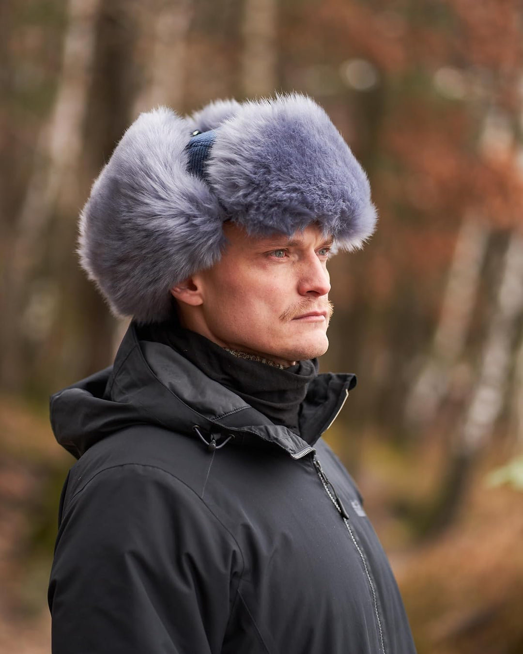 Futrzane Trappermütze aus Cord - Ushanka Herren - Fell Mütze mit Ohrenklappen M Marineblau - Stahlbl