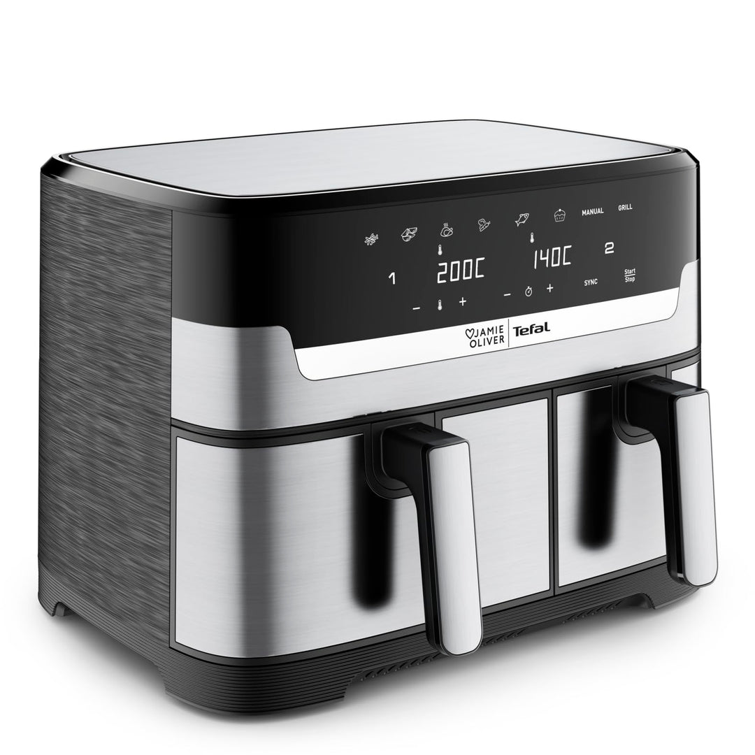 Jamie Oliver by Tefal Dual Drawer Heissluftfritteuse 8,3 L – Airfryer mit 2 Kammern & Grillfunktion,
