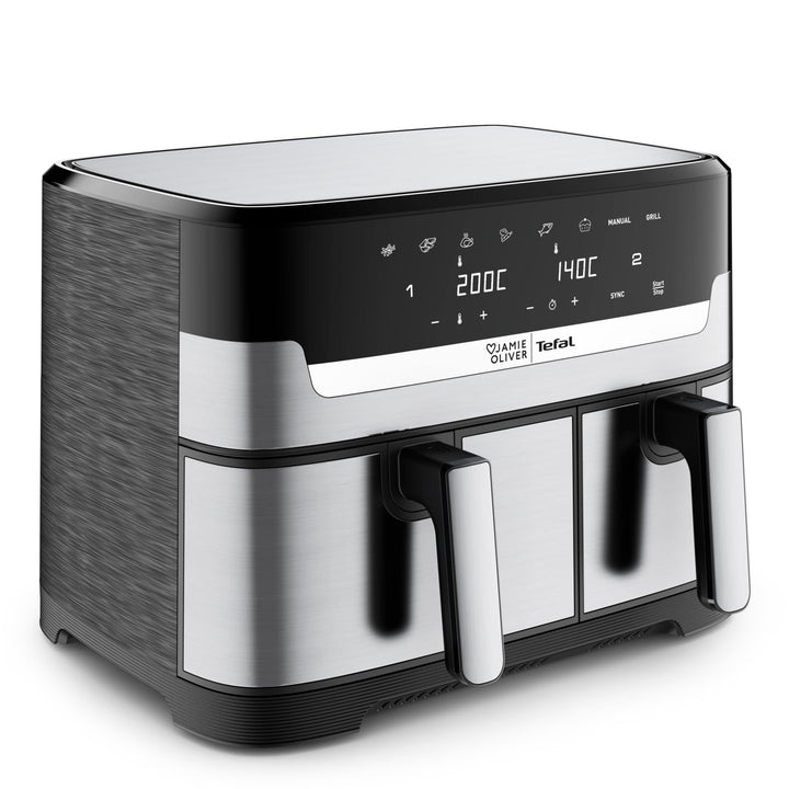 Jamie Oliver by Tefal Dual Drawer Heissluftfritteuse 8,3 L – Airfryer mit 2 Kammern & Grillfunktion,