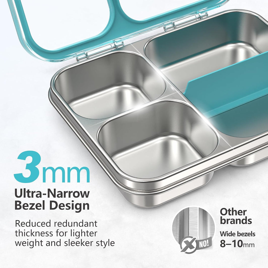VITONIS Edelstahl Brotdose Lunchbox mit 3 Fächern mit Tritan-Deckel, 1000ml Metall Bento Lunch Box K