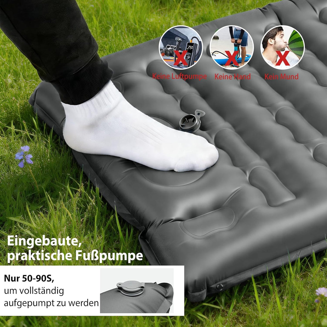 HiiPeak Ultraleichte Isomatte aufblasend - Luftmatratze Camping mit integrierter Fusspumpe & Kissen,