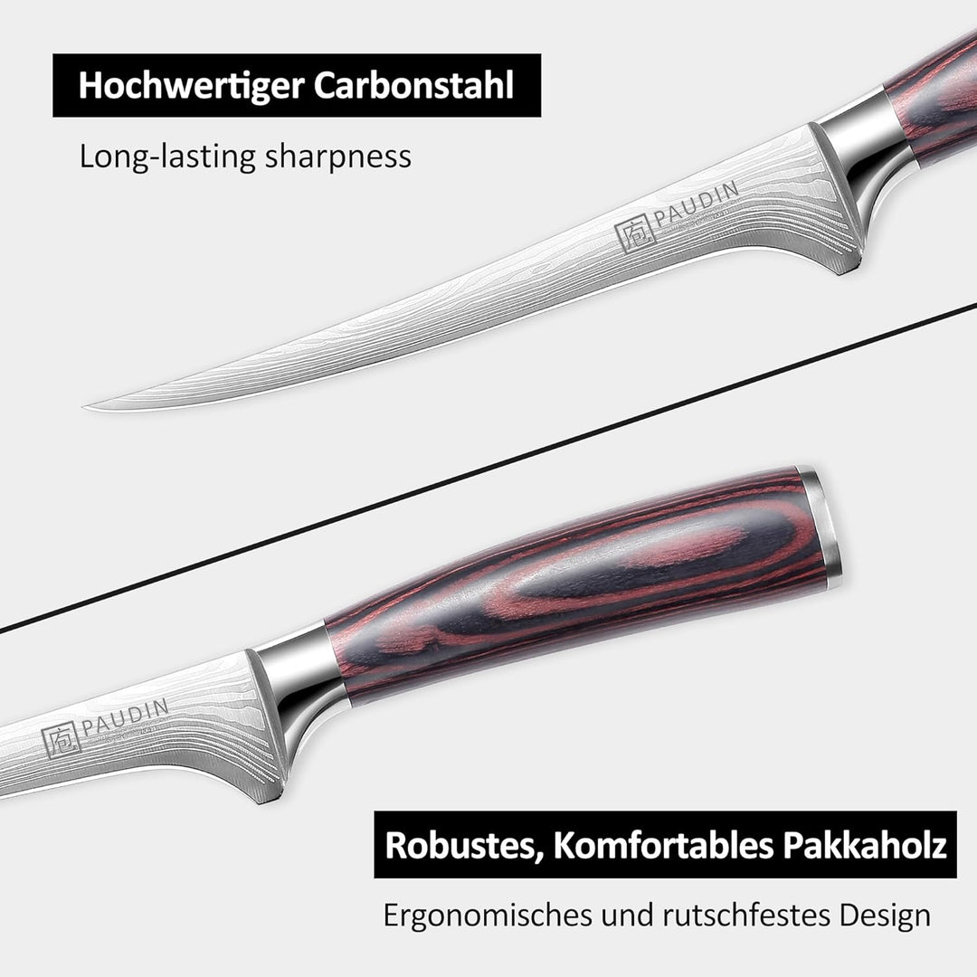PAUDIN Filetiermesser Fisch 18 cm, Professionelles Küchenmesser Fischmesser, Ausbeinmesser aus Hochw